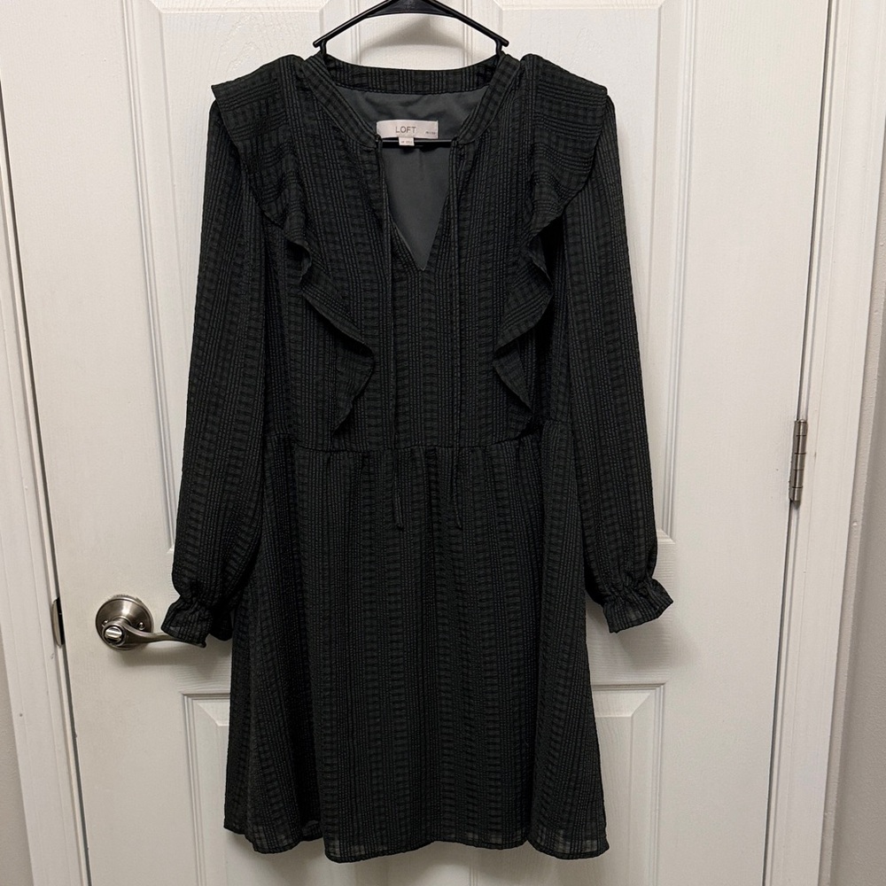 Loft Petite Plaid Tie Neck Tiered Swing Dress